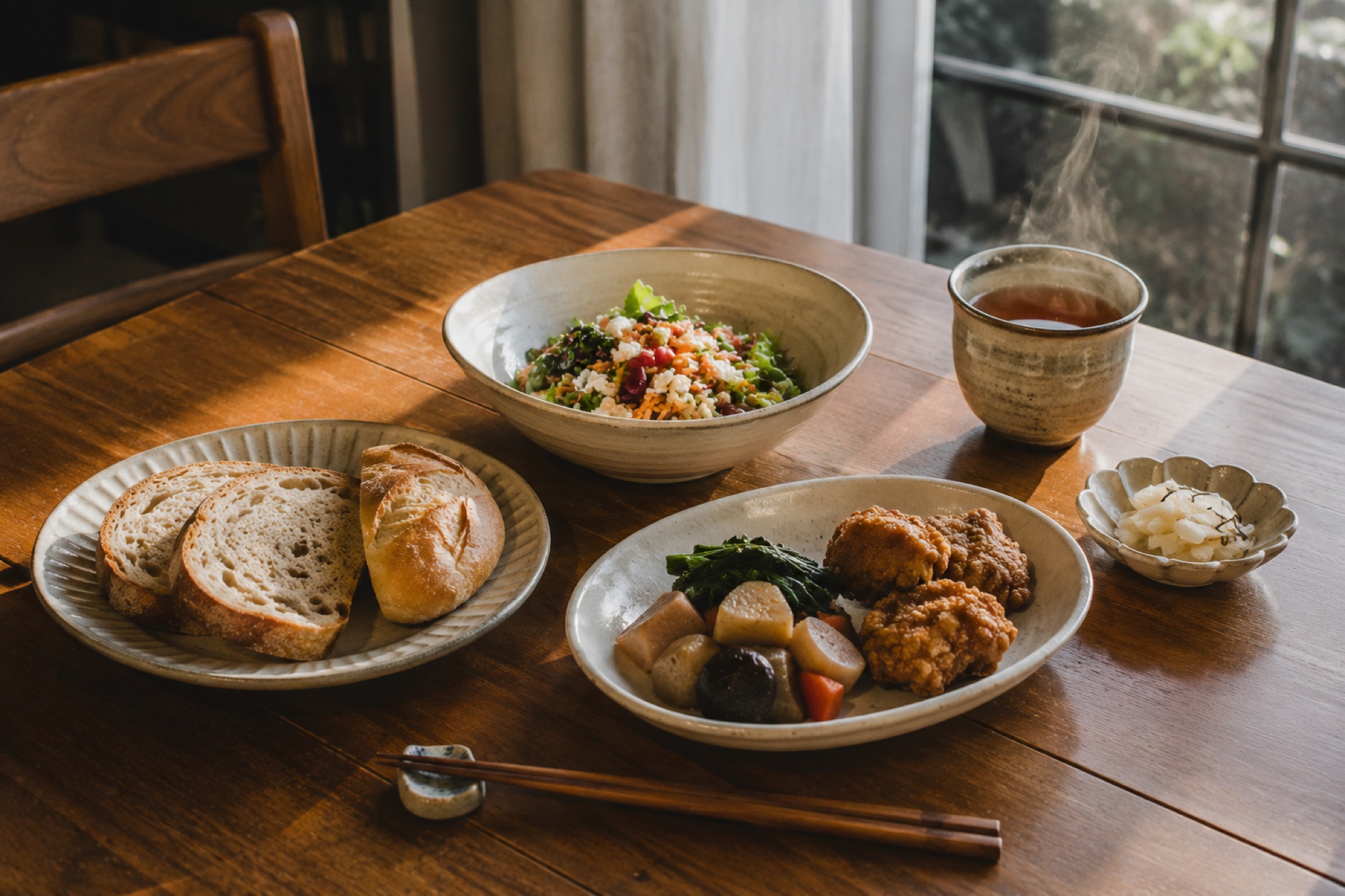 廃棄から救われた一食が並ぶ食卓